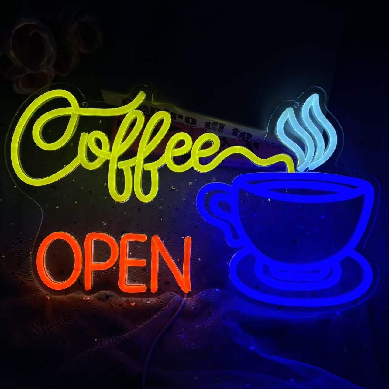 Coffee Neon Sign, Open Tea or Coffee Decoration