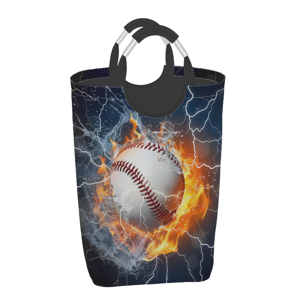 AUUXVA Laundry Basket Sport Baseball Fire Water Laundry Hamper Collapsible Oxford Dirty Clothes Bag Kids Toy Storage Organizer with Handles for Home College Dorm Bathroom