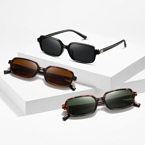 Miniatura 6 de MASDUN Lentes de sol rectangulares estrechos polarizados para mujeres y hombres, lentes de sol retro Y2k de los años 90 (paquete de 3)