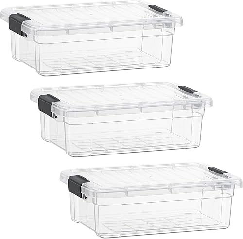 Superio - Paquete de 3 contenedores de almacenamiento con tapas, cajas transparentes de 2.3 Qt para organizar, contenedores de plástico apilables -