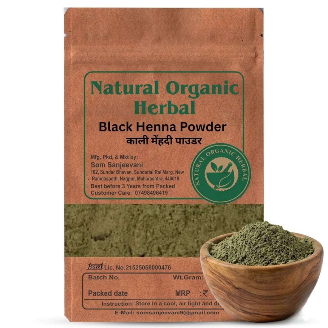 Natural,Organic Herbal Black Henna Powder -50G-Ayurvedic Hair Color-Natural Hair Care Solution-Natural-No Mixing-असली-WITH 50g Multani mitti powder-image-5