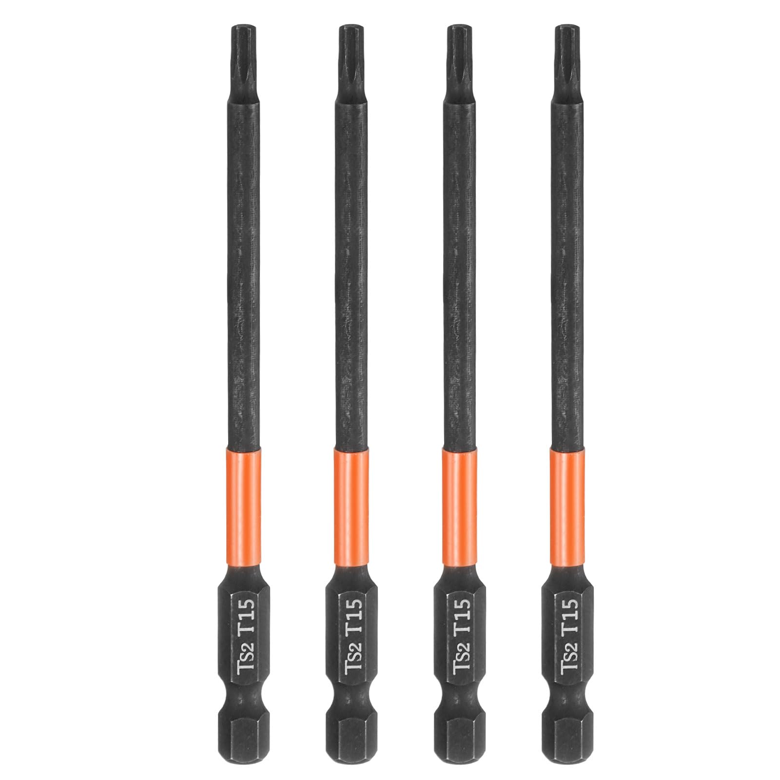 sourcing map 4pcs T15 Torx Head Screwdriver Bit 4" (100mm) Long 1/4" Hex Shank Magnetic No Hole Tamper Proof 6 Point Star Screw Driver Drill Bits Phosphate S2 Steel Industrial Power Tools — image 1