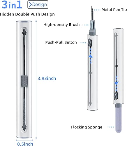 Miniatura 2 de Kit de limpieza de auriculares de 2 piezas, bolígrafo de limpieza multifunción con esponja de flocado de cepillo suave, adecuado para auriculares