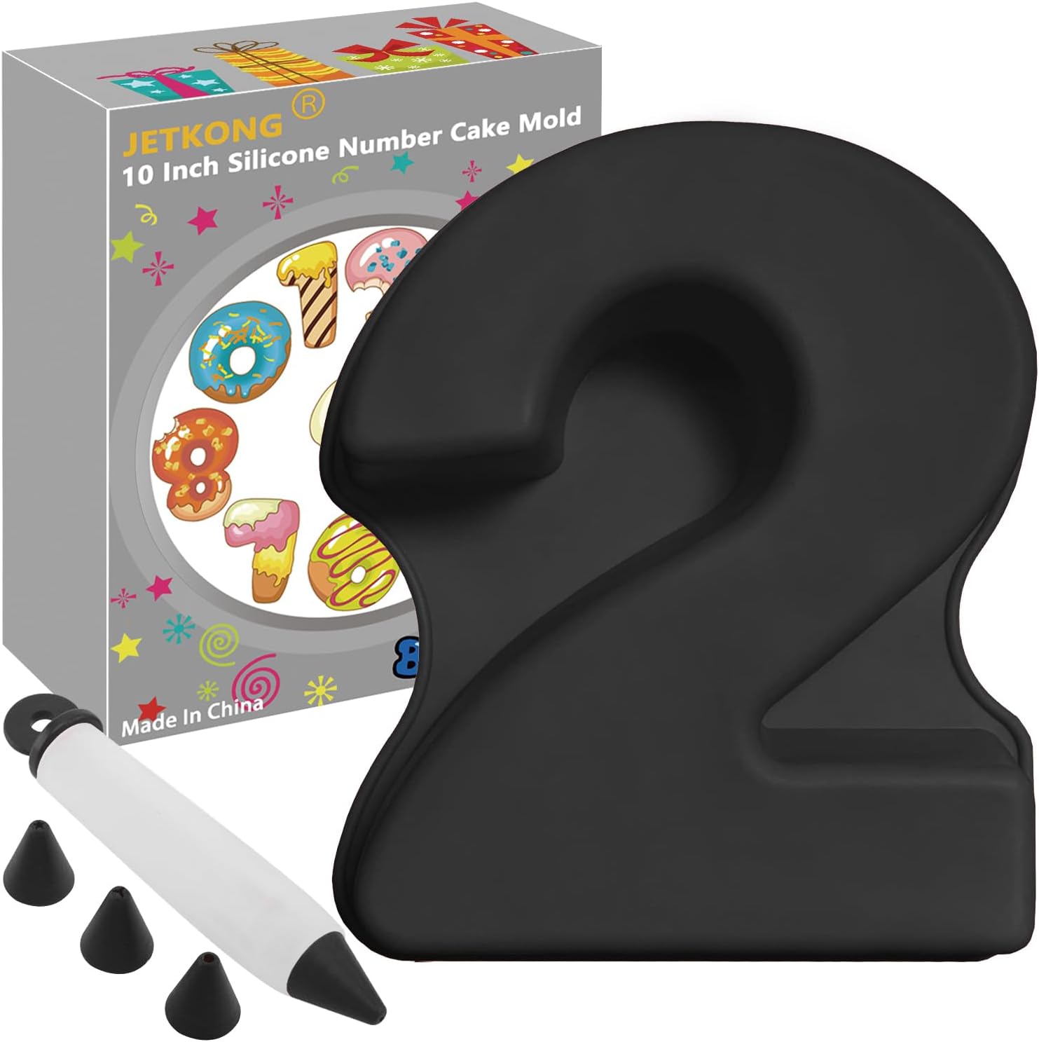 JETKONG 10Inches Silicone Number Cake Mold DIY Baking Cake Pan with Decorating Pen