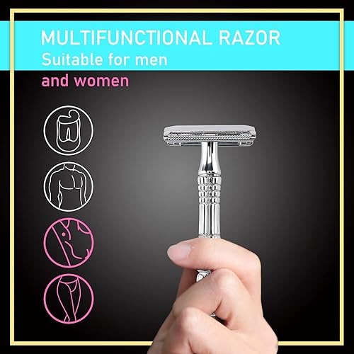 Miniatura 2 de BAILI Afeitado húmedo clásico de 3 piezas de doble filo para hombres y mujeres con hoja de platino y estuche de viaje con espejo BD176