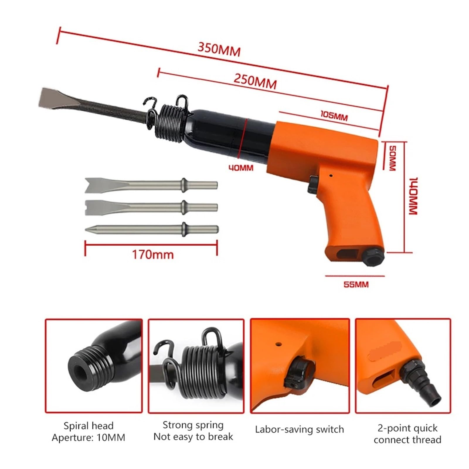 Młot Pneumatyczny, 65 mm Młot pneumatyczny, profesjonalny pistolet ręczny, łopaty gazowe, narzędzie pneumatyczne do usuwania rdzy