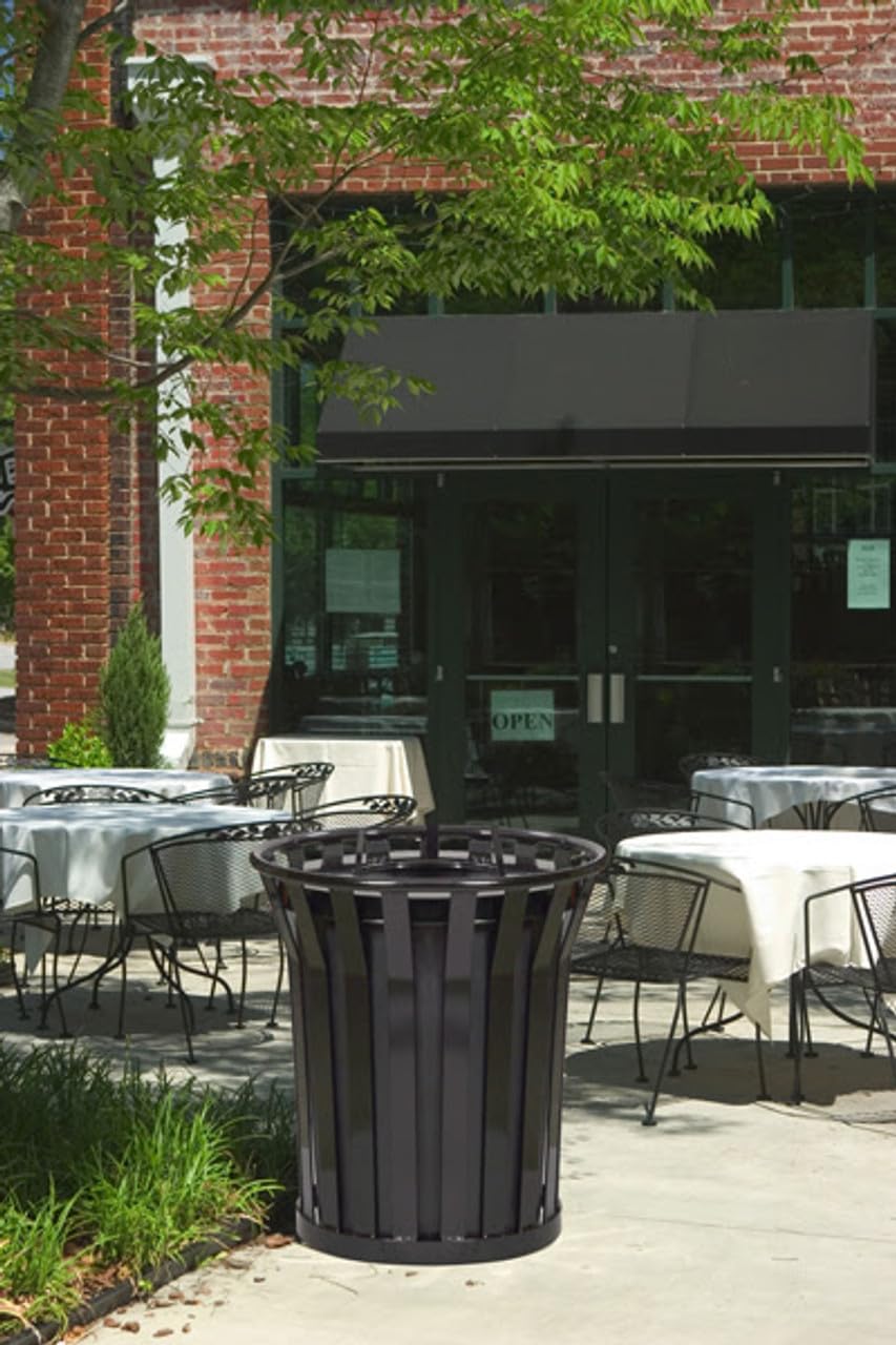 Sturdy Essentials Heavy-Duty 36 Gallon Metal Slatted Weather Resistant Outdoor Trash Receptacle for Parks, Schools, Apartments, City Streets - Brown - Flat Top