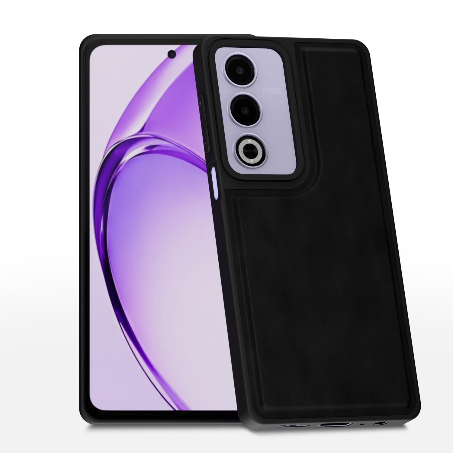 Amazon Basics Back Cover for Oppo A3 Pro 5G | Premium PU Leather | Soft Touch Finish | Full Camera Protection | Raised Edge Bumper Case (Black)