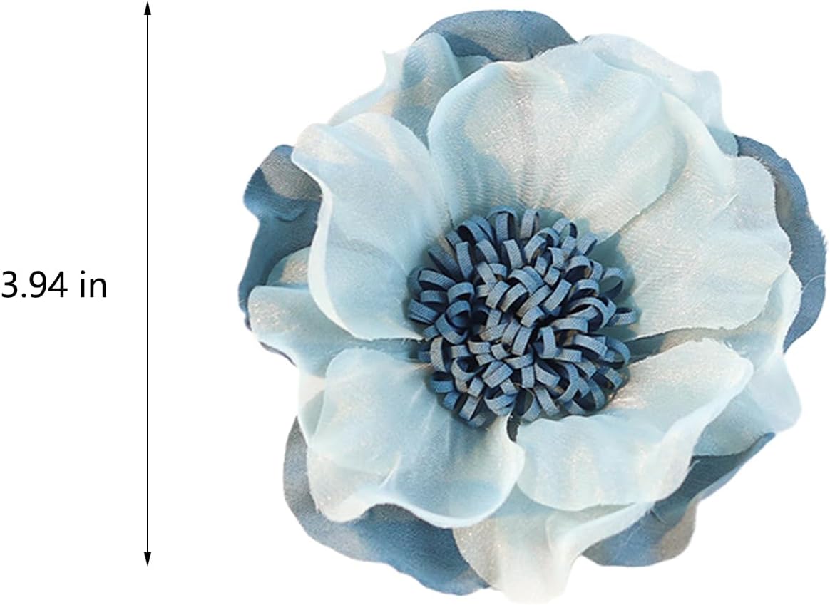 lower Pins for Clothes Extra Elegant Fabric Large Brooches for Women Hat Scarf Dress Blue Floral Clothing Decoration Pin Accessories Camellia Style Brooch for Dresses and Flowers Decor image 2