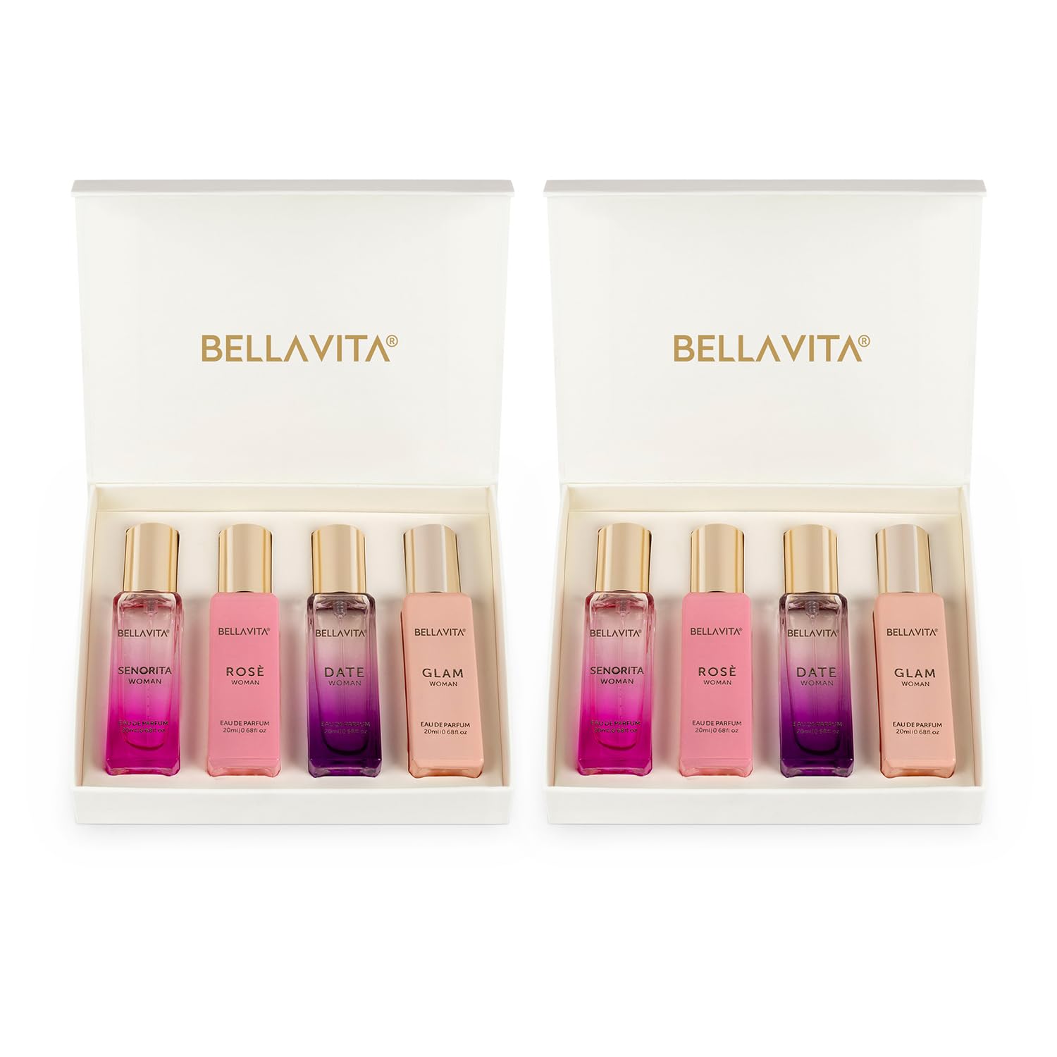 Bella Vita Luxury Long Lasting Women Gift Set | 4x20ml (Pack of 2) | Gifts for Women | Floral, Fruity, Premium Fragrance Scent | Date, Senorita, Glam, Rose-image-34