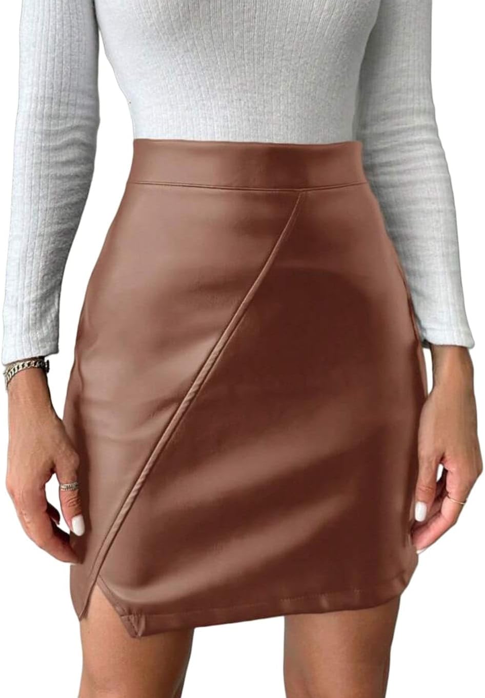 Faux Leather Mini Skirt with Side Slit