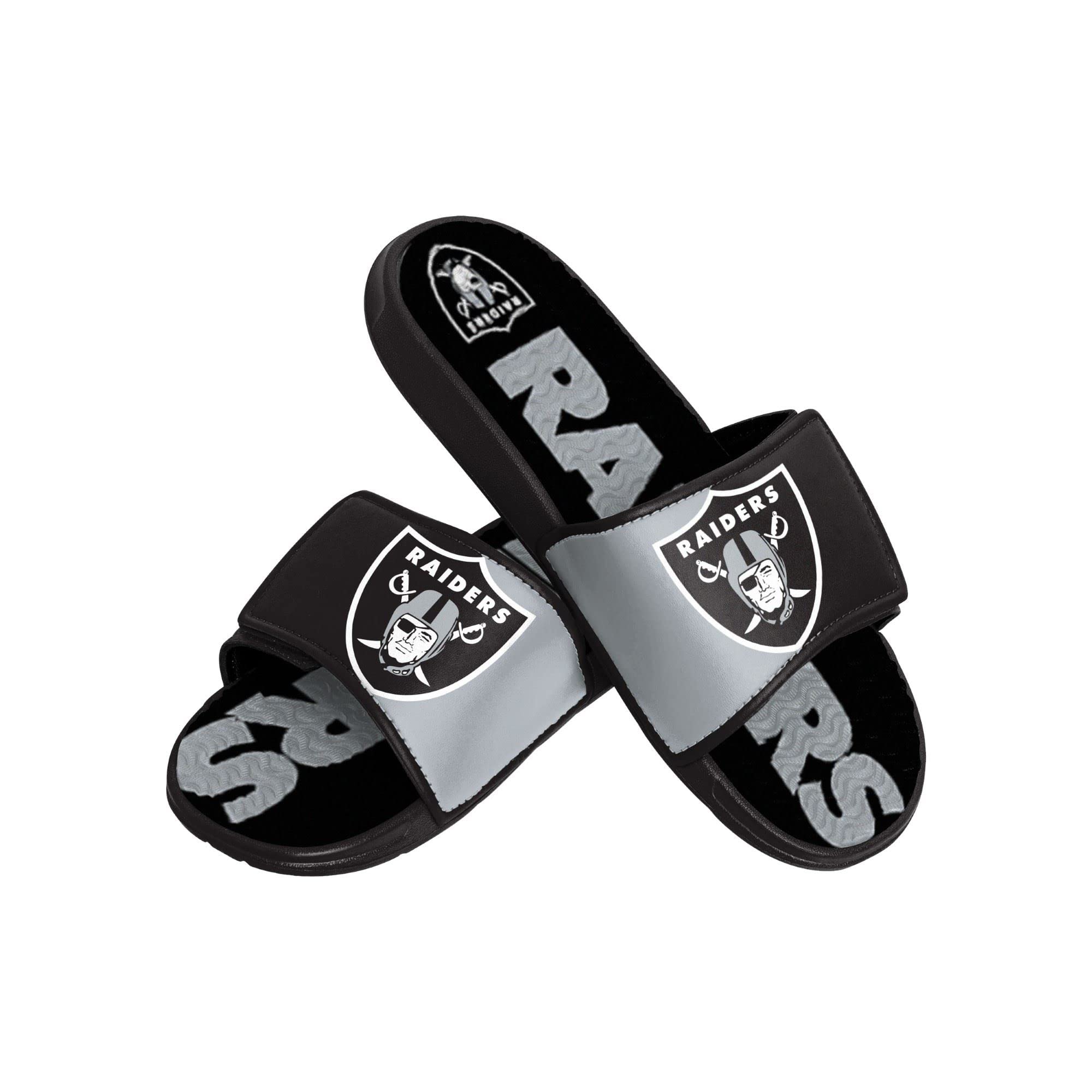 FOCO Las Vegas Raiders NFL Colorblock Big Logo Gel Slide Black White Badelatschen Hausschuhe
