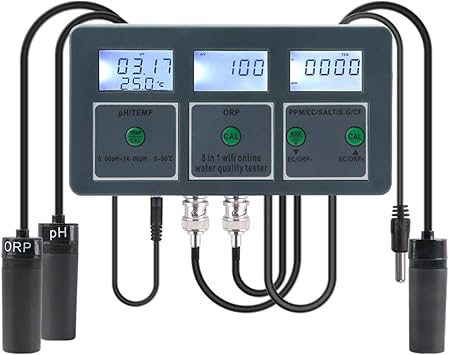 Smart Water Tester, WiFi Water Quality Monitor, PH Meter Data Logger Temp TDS Salinity S.G. EC ORP Analyzer for Aquariums Pool Hydroponics, Apply in water sources, aquarium, hydroponics