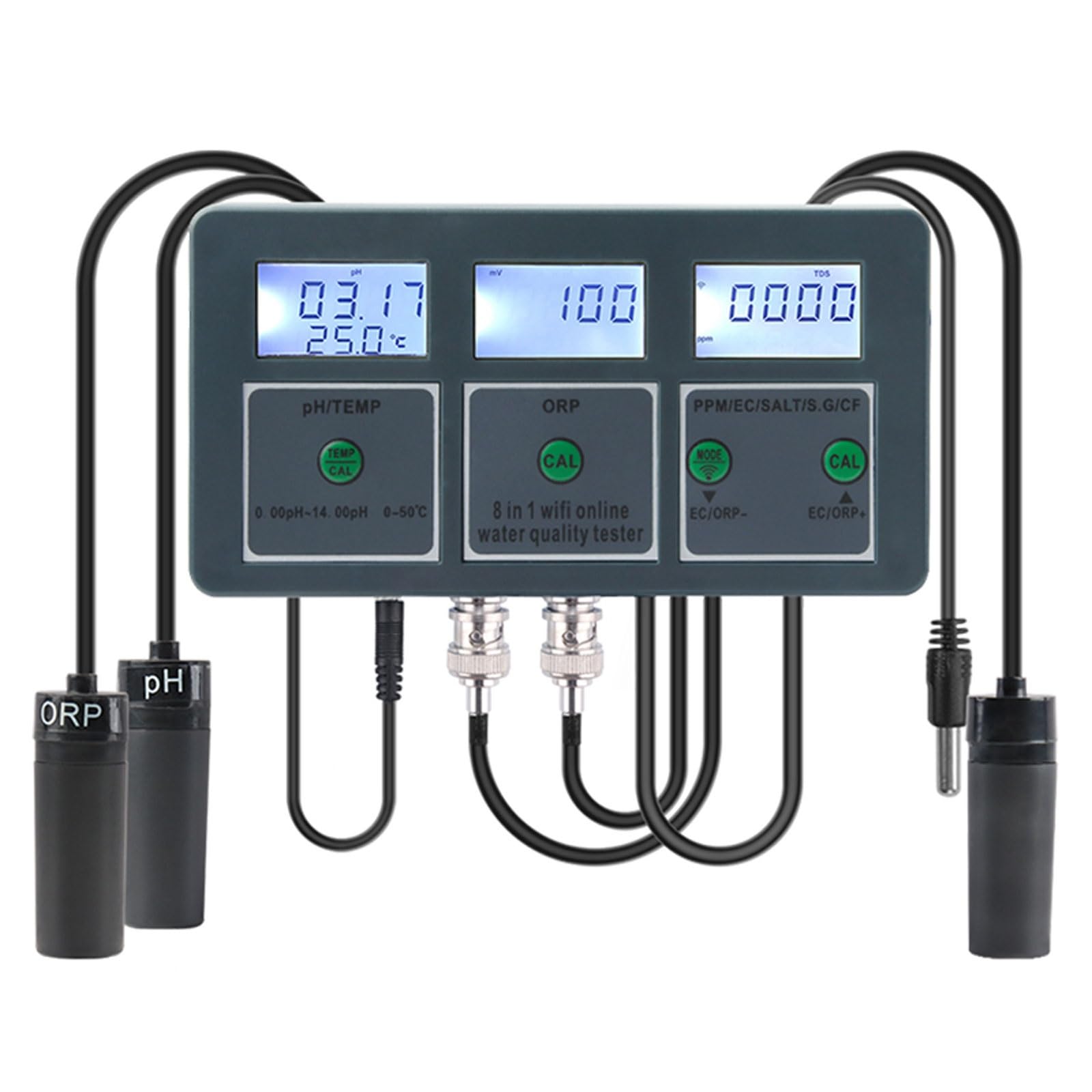 Probador de agua inteligente, monitor de calidad del agua WiFi, medidor de pH, registrador de datos, temperatura TDS, salinidad, SG EC ORP, analizador for acuarios, hidroponía de piscina