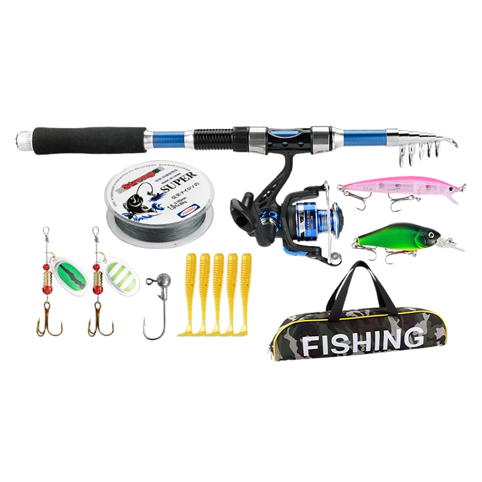Combo Canna e Mulinello da Pesca Set Completo Con Lenze Ed Esca | Esche Rotanti Attrezzatura per Acqua e Salata Uomini e Donne Bass Trota Pesce Gatto