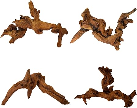Natural Aquarium Driftwood for Fish Tank & Reptile Terrarium Decor 4 Pcs Assorted Natural Wood Branches 4-8 Inch, Aquarium Decorations for Shrimp, Betta, Lizards