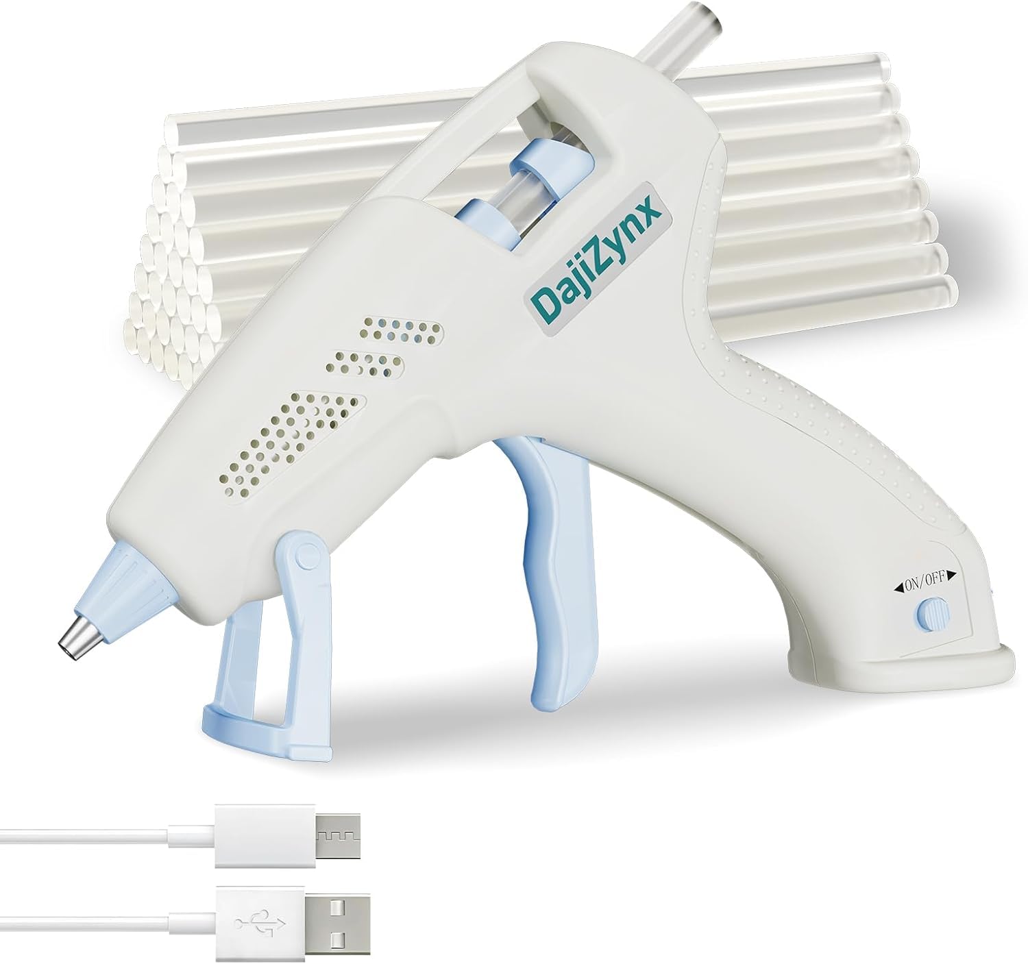 Dajizynx Black Cordless Hot Glue Gun Kit, 90S Fast Heating, 2600Mah Type-C Rechargeable Battery, 30 Premium Glue Sticks, 7X150mm