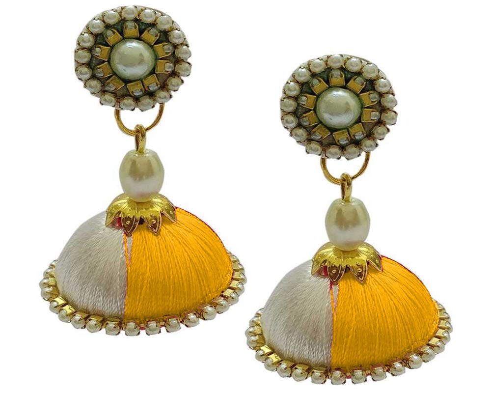 Silk Jhumki Earring WHITE-Col Women