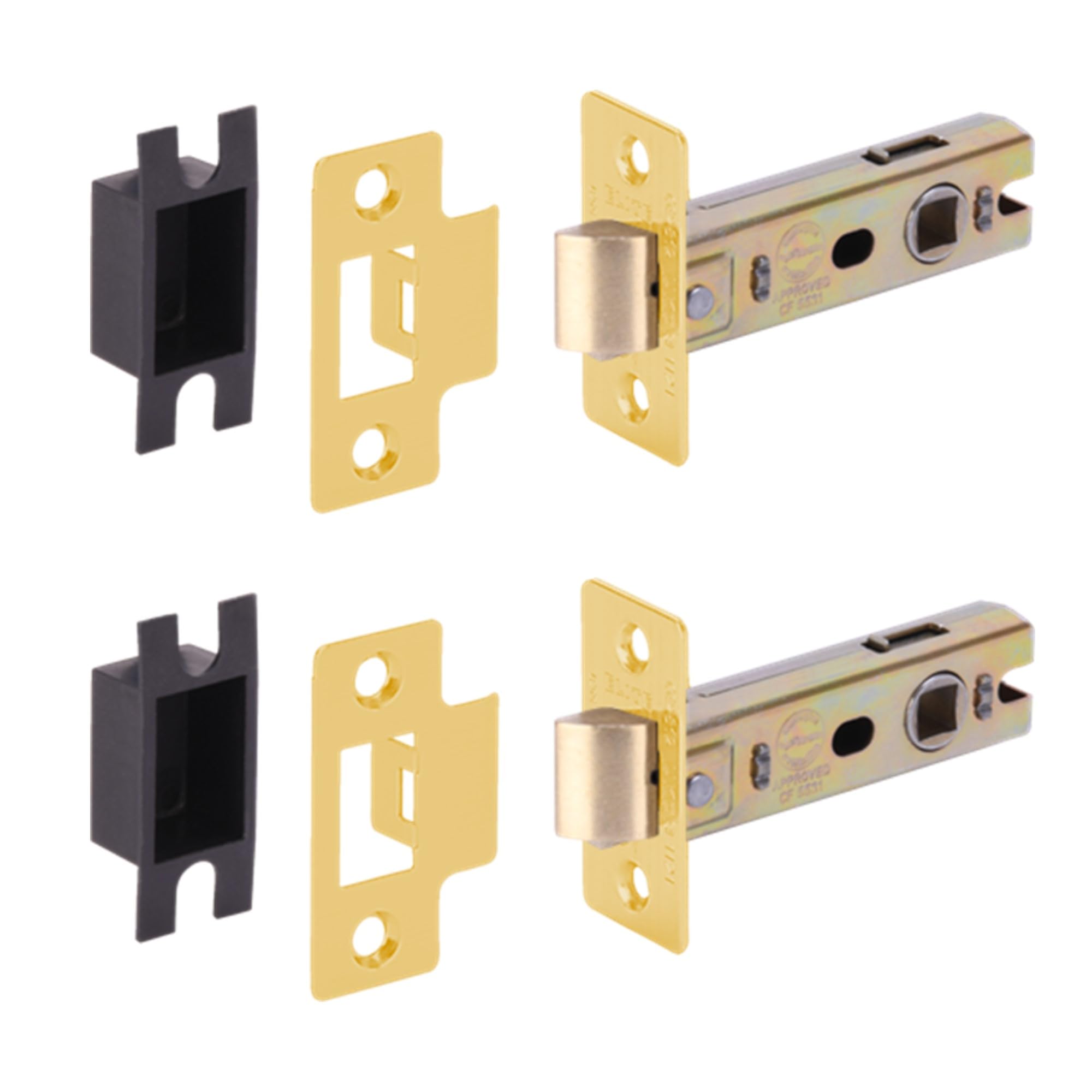 Hunta Satin Brass Handlezone® 2 Pack 76Mm / 3 Inch Ce/Ukca/Certifire Fire Rated Tubular Mortice Latch, Catch For Internal Timber Doors