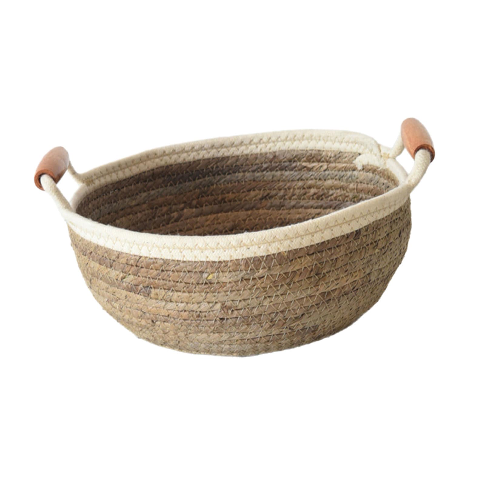 Elnwnnkc Spacious Banana Rope Basket with Wood Handles Multifunctional Snacks Storage Bin Study Room Organiser for Students Large Capacity Storage