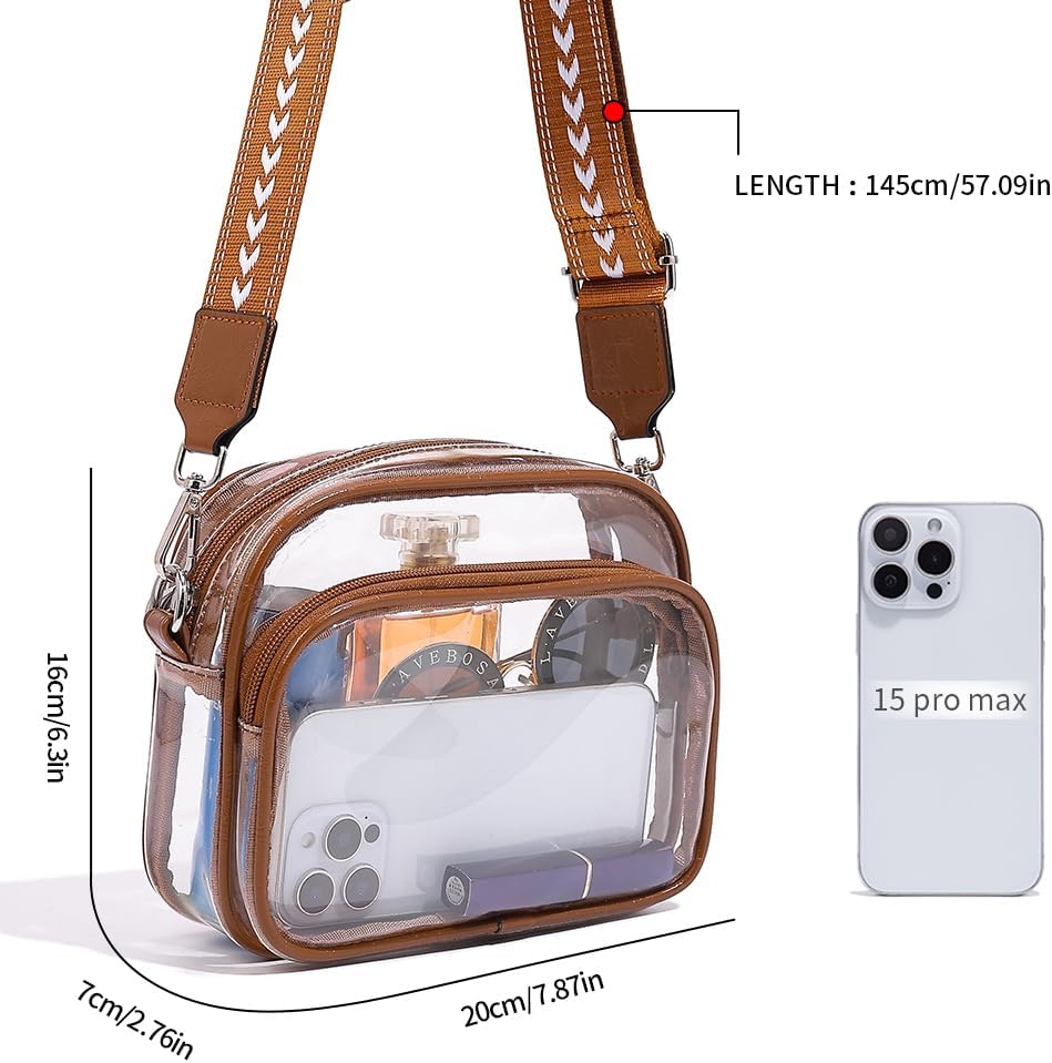 Stadium-approved clear bag, women's clear crossbody bag/wallet for concerts, sports, and festivals (brown) - Image 4
