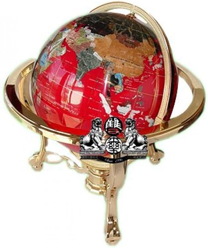 Unique Art - Globo del mundo de lapislázuli rojo de 21 pulgadas de alto con trípode dorado