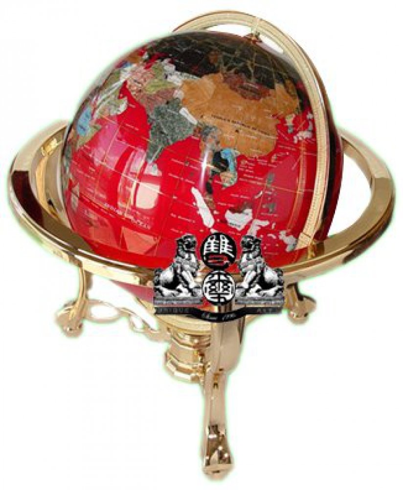 Unique Art 21-Inch Tall Red Lapis Ocean Table Top Gemstone World Globe with Gold Tripod