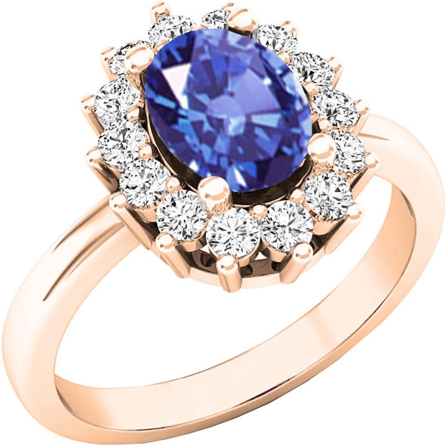 Dazzlingrock Collection 8x6mm Oval Gemstone & Round White Natural Diamond Halo Engagement Ring for Women in Real Solid Gold