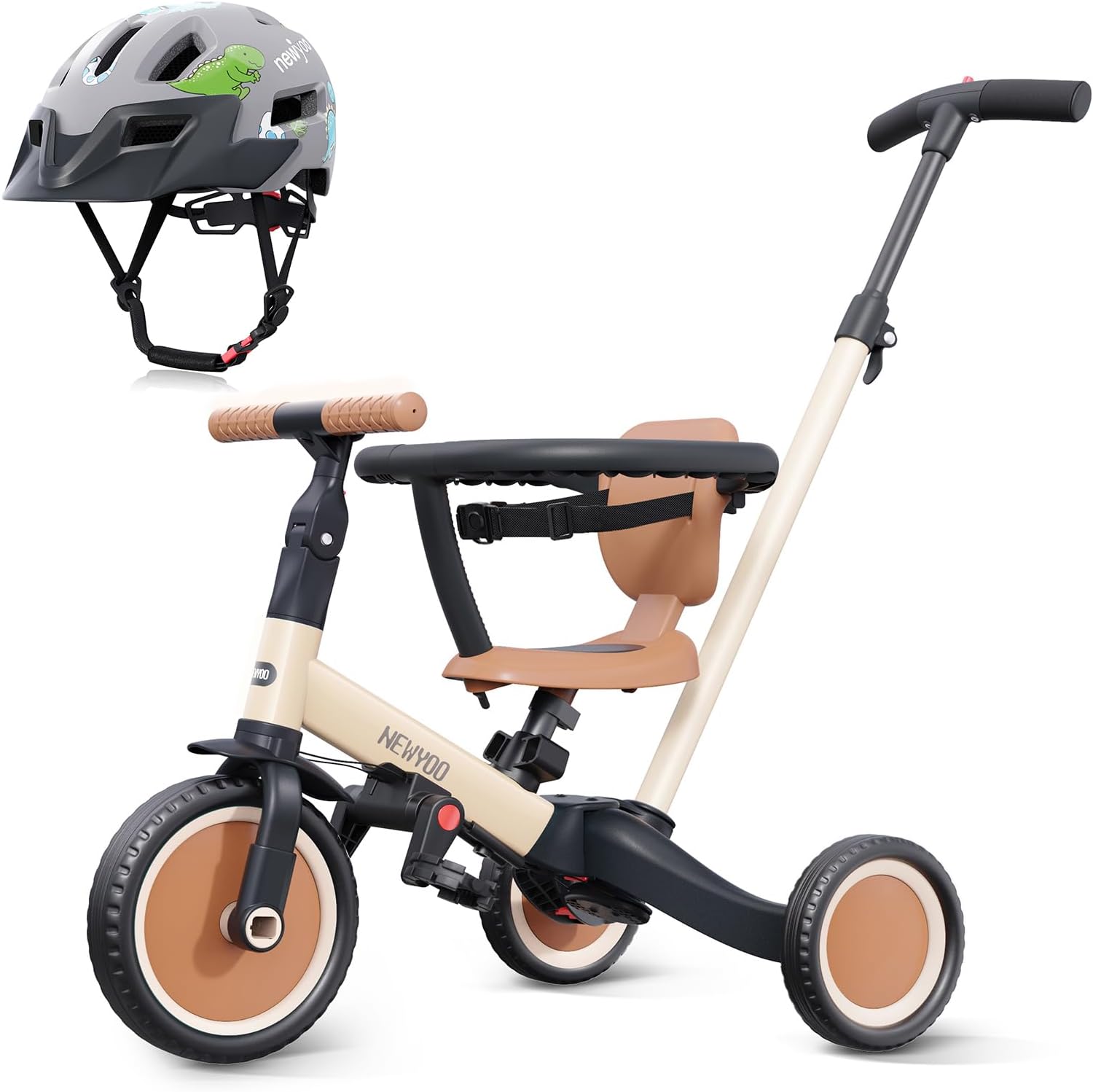 newyoo Toddler Tricycle with Helmet, Toddler Bike, Tricycles for 1-3 Year Olds, Kids Bike Helmet for 1-5 Year Olds, Khaki