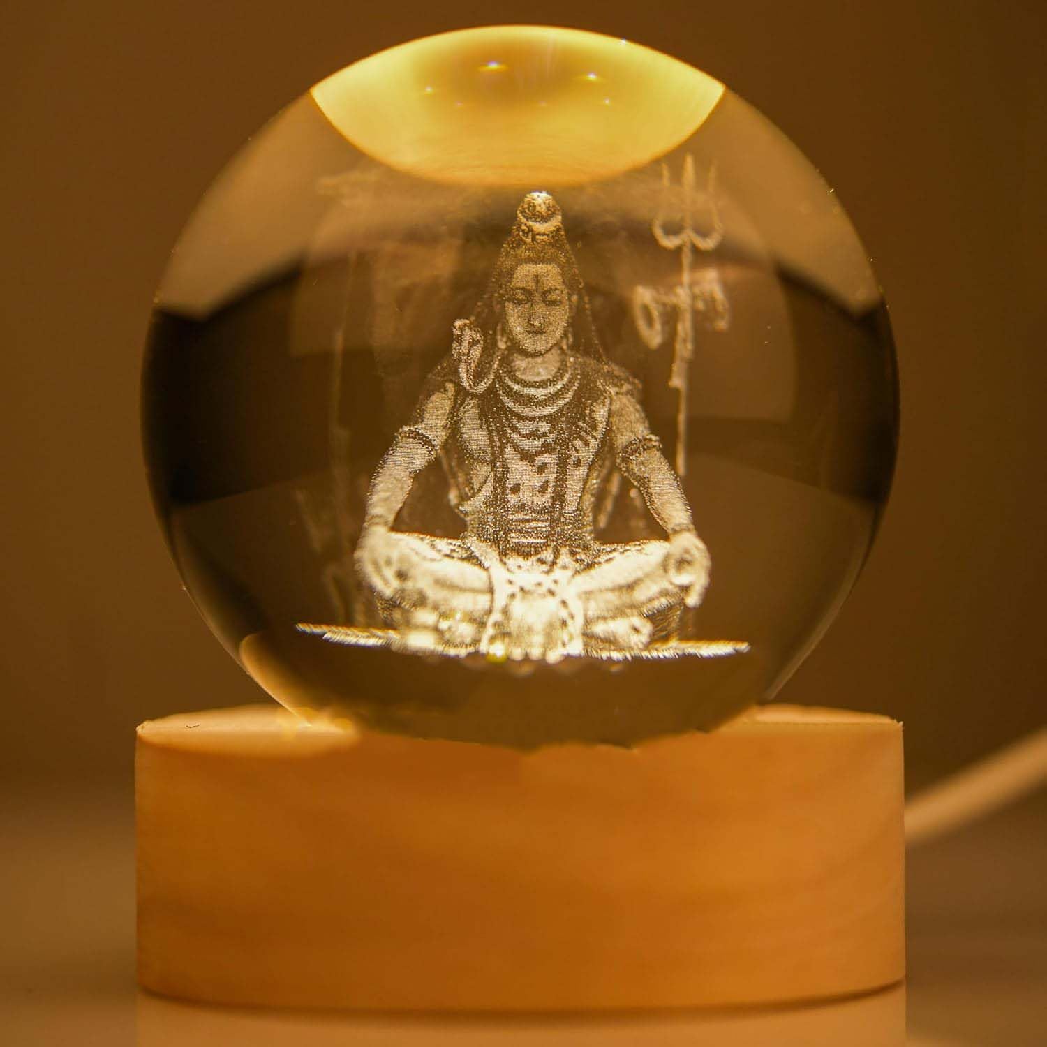 ABUDIT 3D Shiv Crystal Ball Night Lamp, Solar System Light, USB Table Colorful LED Wooden Crystal for Home, Office, Birthday Gift (Transparent Shiv)-image-17