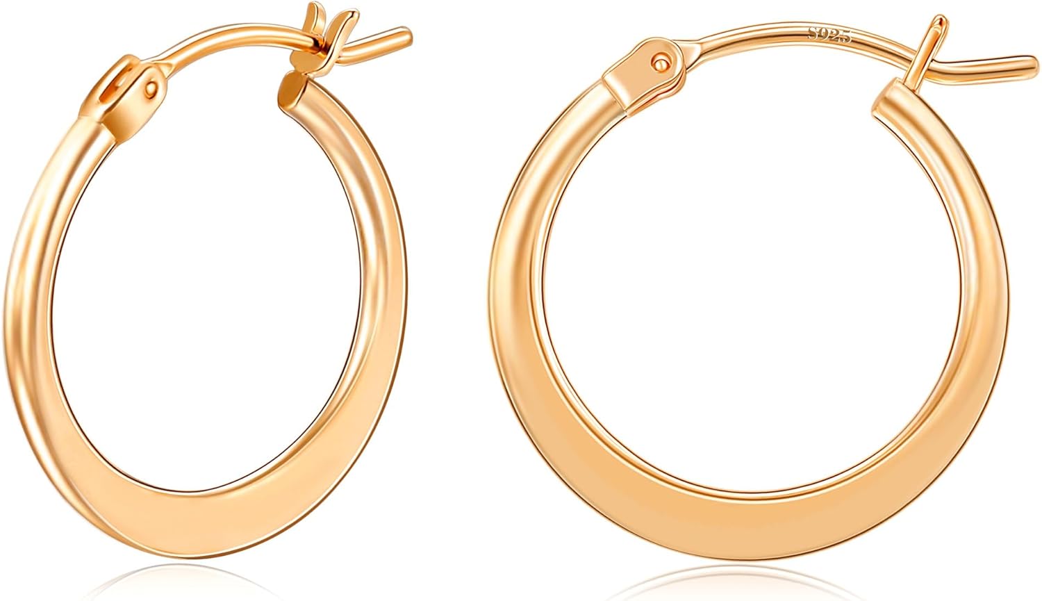 Gacimy Flattened 14K Gold Plated Hoop Earrings for Women, 14K Real Gold Plated Hoops with 925 Sterling Silver Post,Hypoallergenic Lightweight Earring