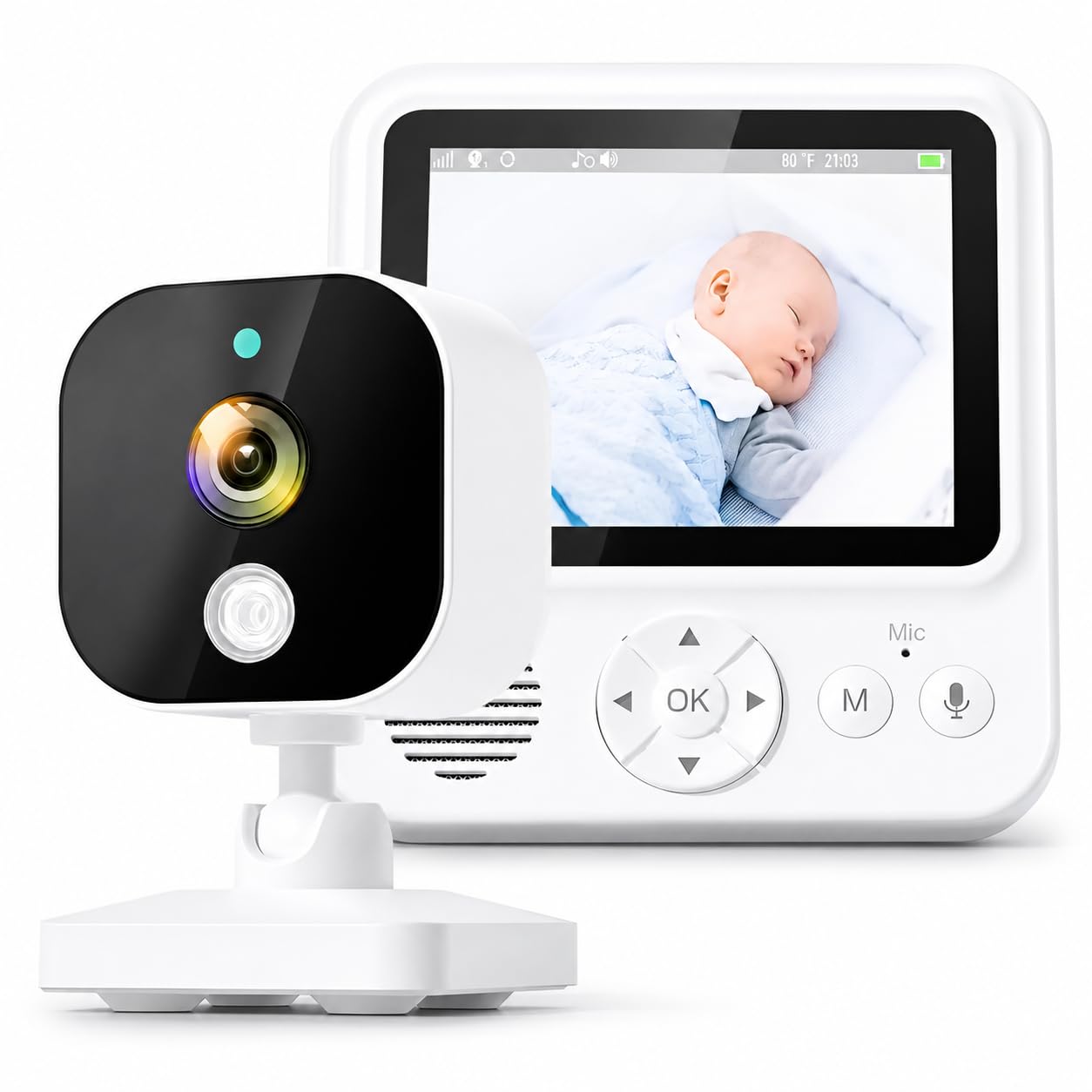 Babá Eletrônica Com Visão Noturna Áudio Bidirecional Tela LCD 2.8