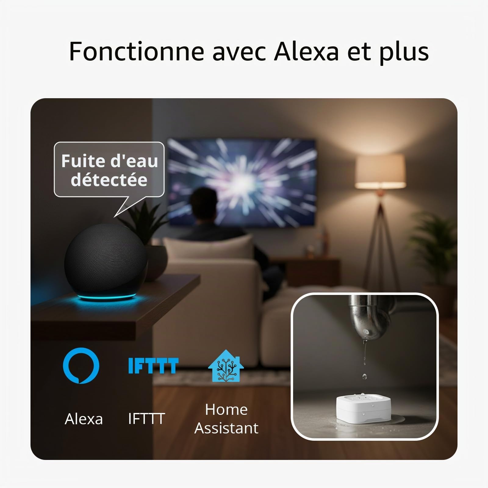YoLink – Lot de 4 capteurs de fuite intelligents sans fil à la plus longue portée du monde, compatibles avec Alexa et IFTTT Détecteur de fuite avec alertes d'applications et moniteur à distance,