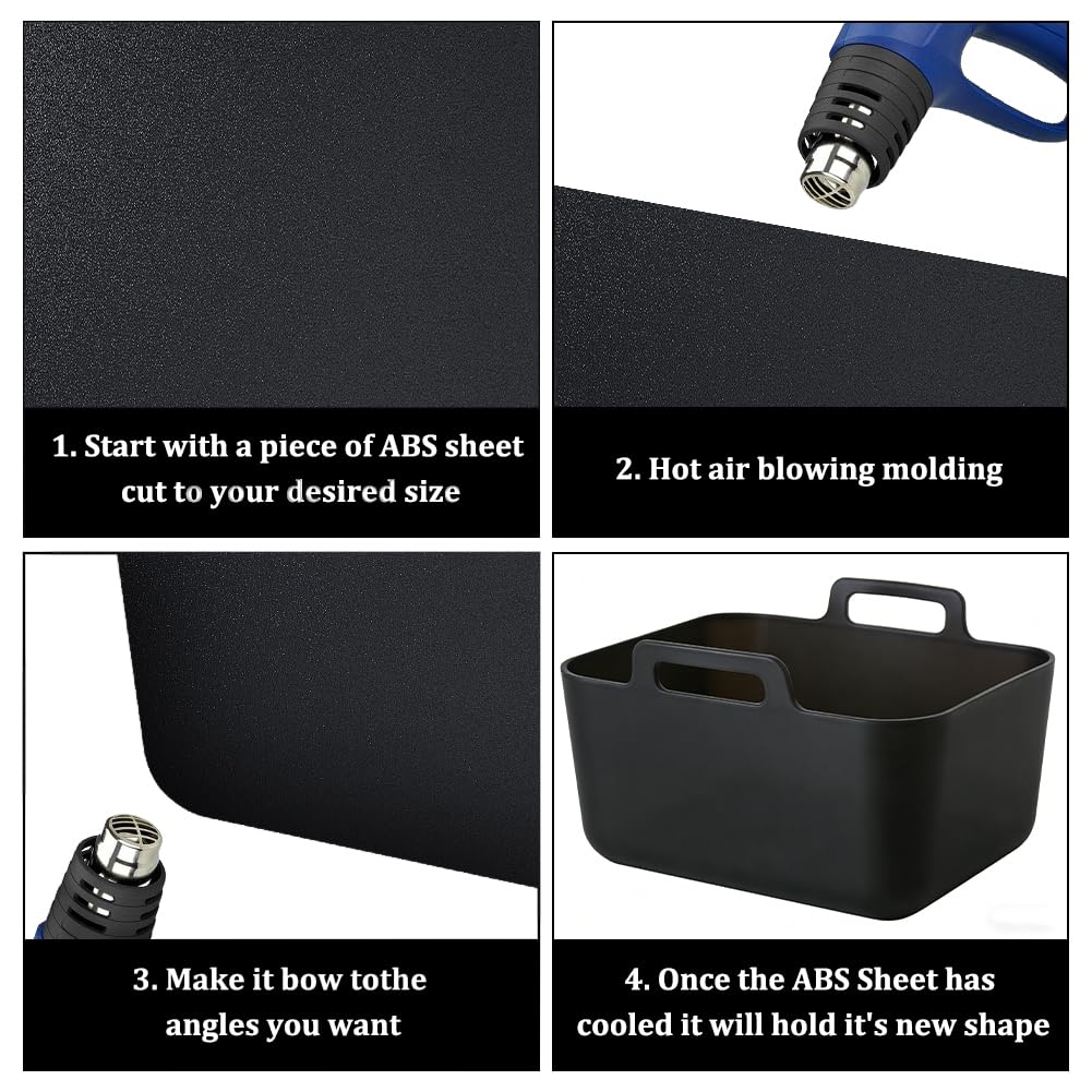 OLYCRAFT 8 placas de plástico ABS de 40 x 30 cm, superficie texturizada negra mate de 1 mm de grosor, placas de plástico grandes negras, placa termoformadora ABS para proyectos de modelismo