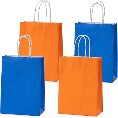 Miniatura 5 de MISU Bolsas de papel para fiesta, bolsas de regalo de papel kraft con asa, pequeñas, 8.3 x 5.9 x 3.2 pulgadas, paquete de 16 unidades (naranja, azul)