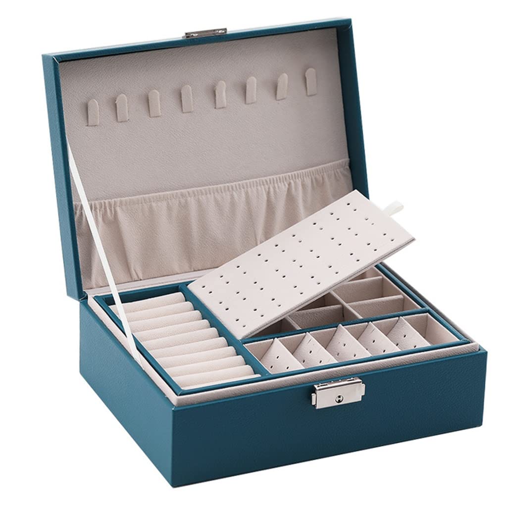 Boîte à bijoux en bois double couche avec serrure sécurisée pour femmes