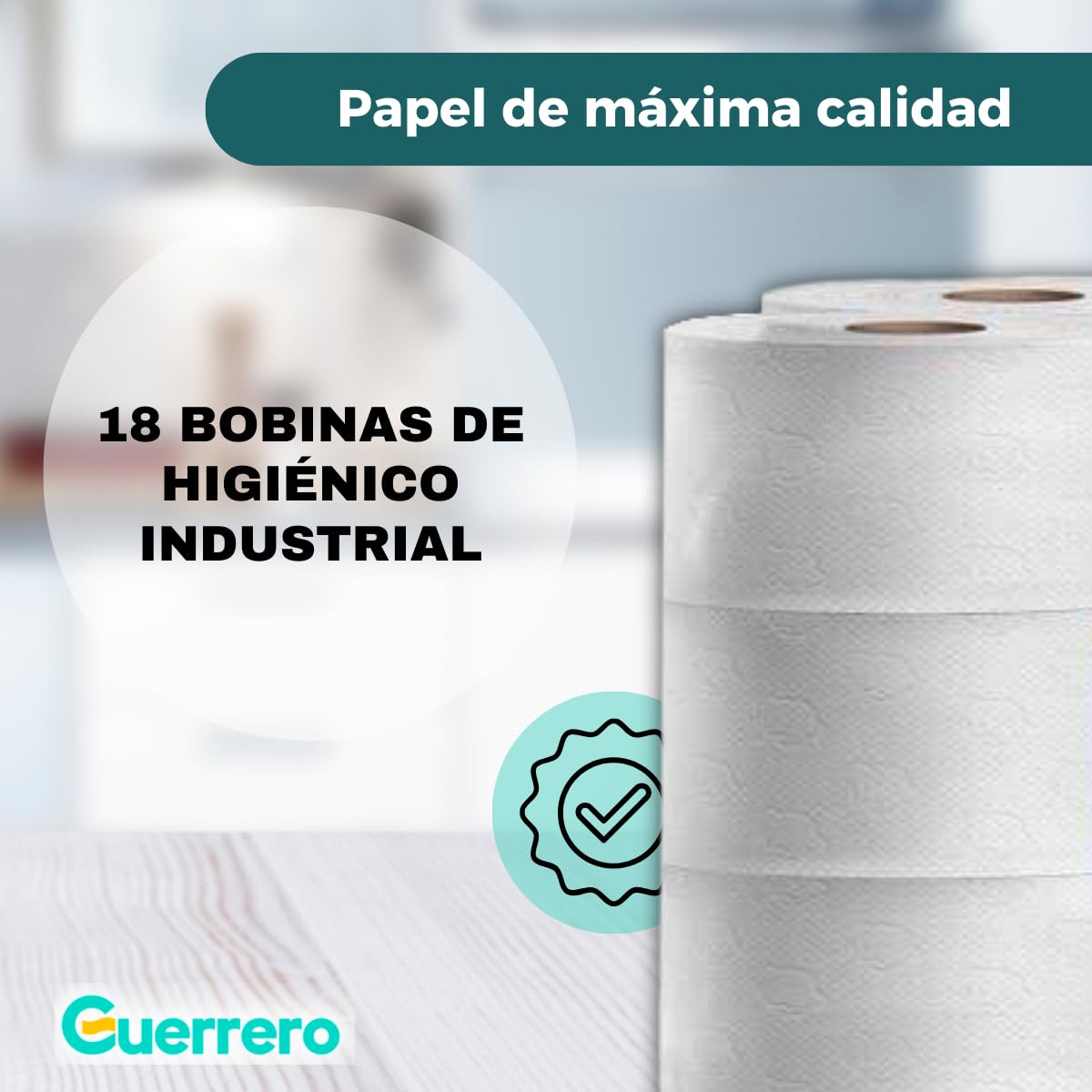 Papel Higiénico Industrial Pasta Laminado - 18 Rollos de Papel WC Laminado 2 Capas - Papel de Baño con 390 servicios y 120m por Rollo