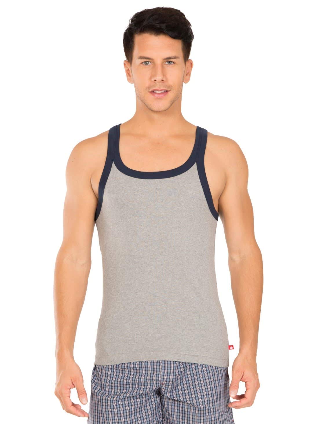 Jockey US27 Men's Super Combed Cotton Rib Slim Fit Square Neckline Gym Vest