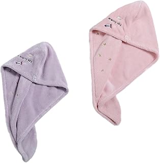 FRCOLOR 2 Pçs Chapéu De Cabelo Seco De Lã Coral Toalha De Cabelo Com Botão Touca De Secagem De Cabelo Macio Turbante Toalha De Secagem Rápida Toalhas De Banho Macias Máscara De Cabelo