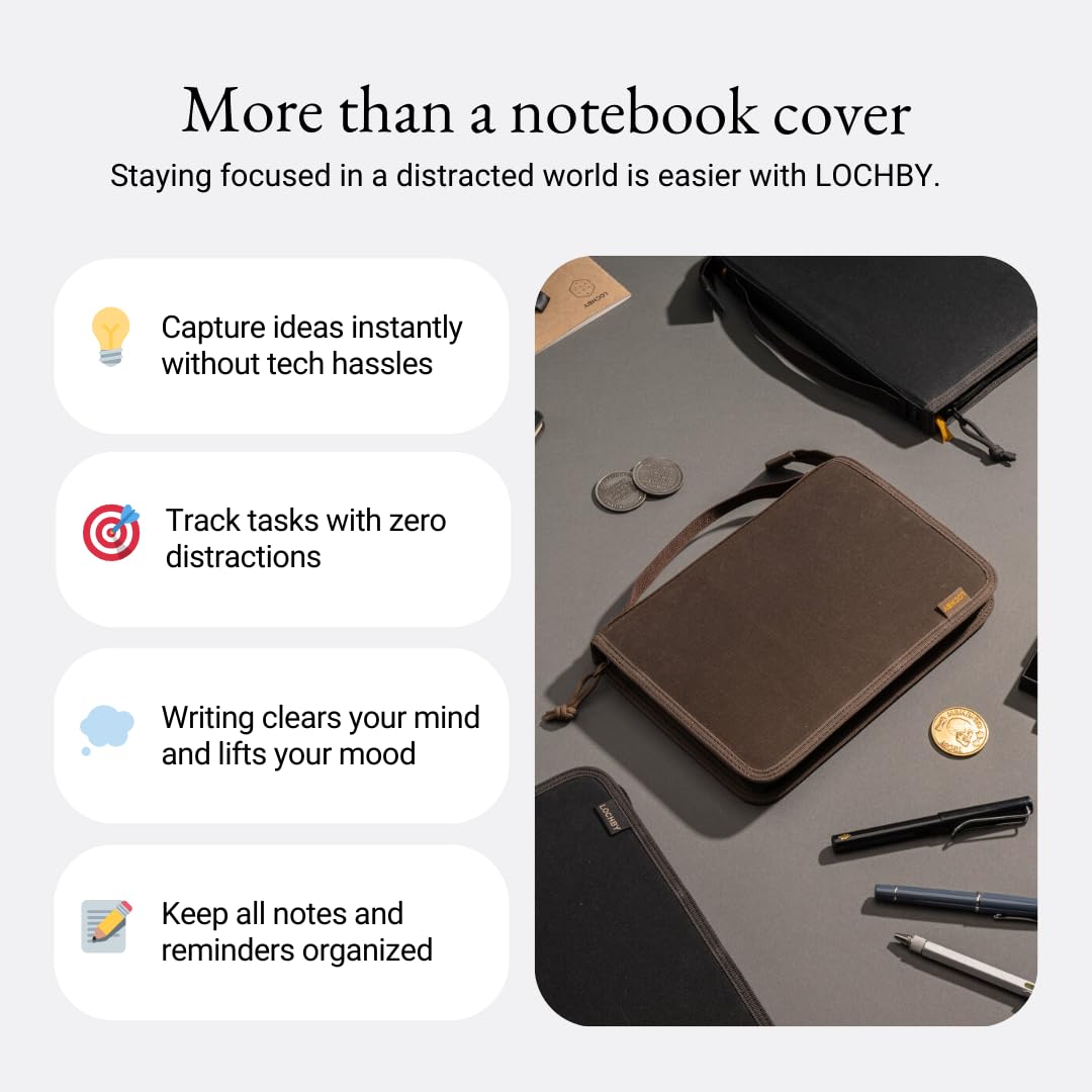 LOCHBY® Field Folio A5 | Couverture de carnet de journal à fermeture éclair | Toile cirée résistante à l'eau | Carnet Tomoe River inclus | Parfait pour le voyage, l'art, le bullet journal