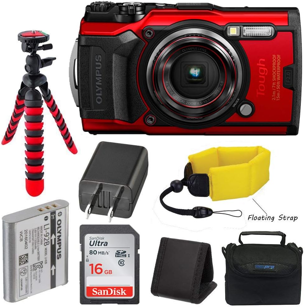 Olympus Tough TG-6 Waterproof Digital Camera (Red) + Pixibytes Basic Bundle + Underwater Package