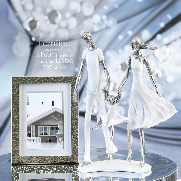 Sculpture Famille Casablanca objet décoration design moderne blanc et argent en polyrésine 31 cm