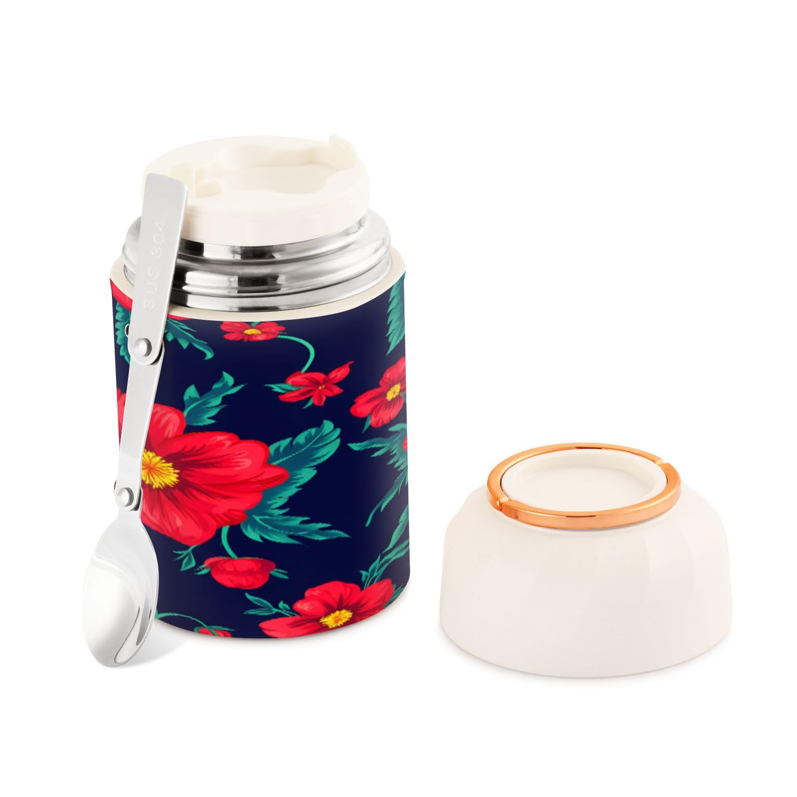 Recipiente térmico floral de acero inoxidable sin BPA para almuerzos saludables