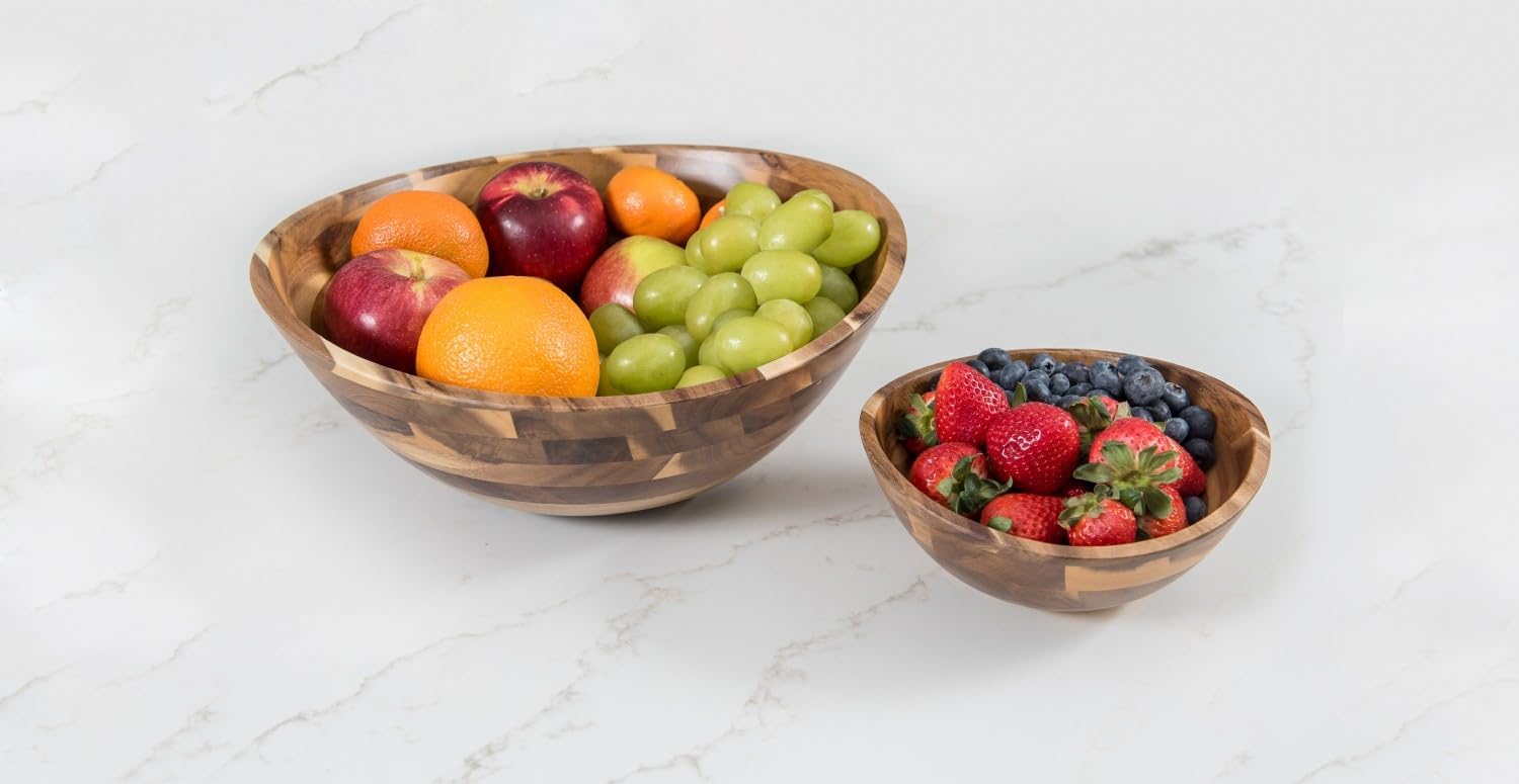 Lipper International Acacia Wavy Rim Bowl, Large, Brown
