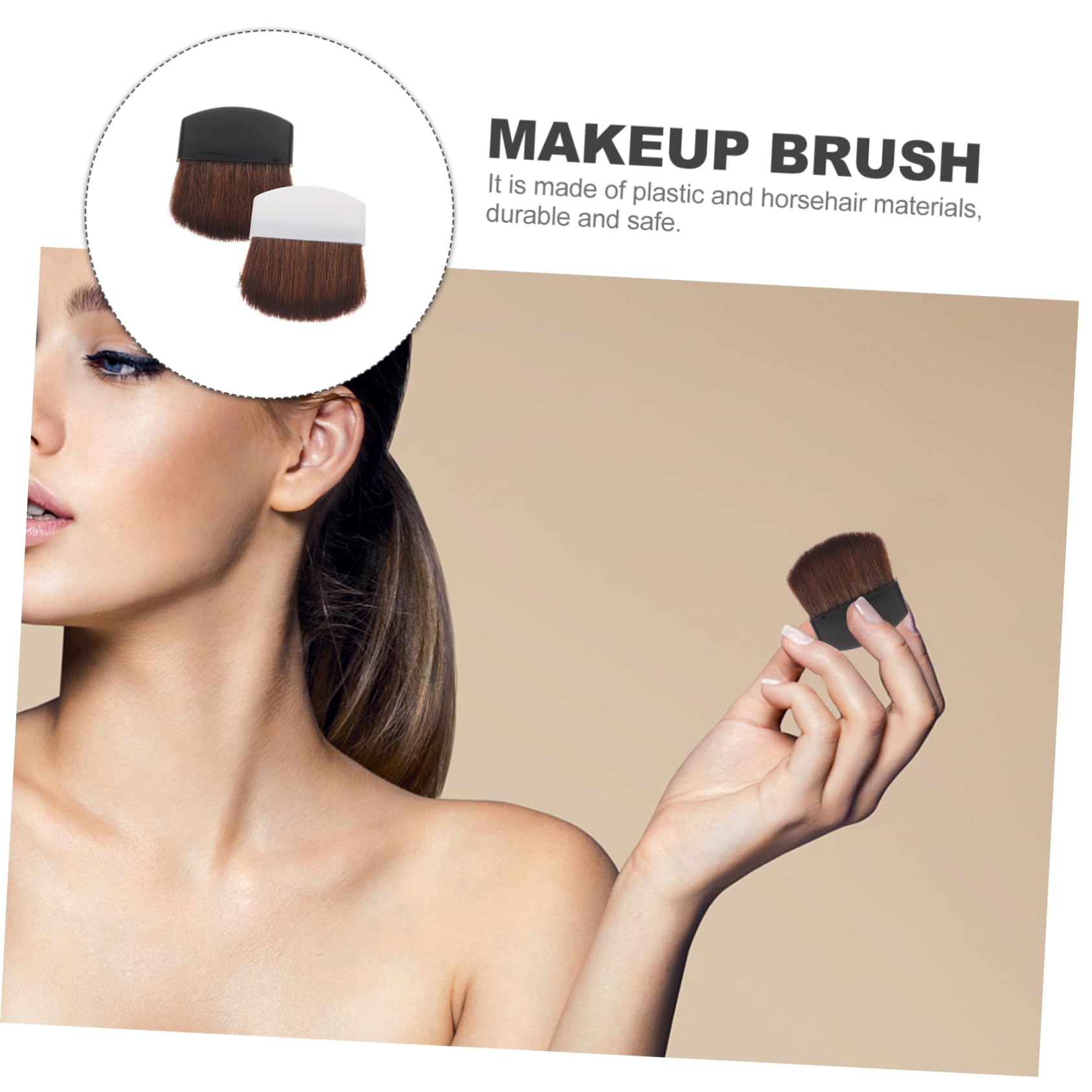 Pinceau à Blush Portable en Plastique et Poils de Cheval, Lot de 2 | Pinceaux Maquillage Blush, Tenue Sûre, pour Blush et Fond de Teint Poudre