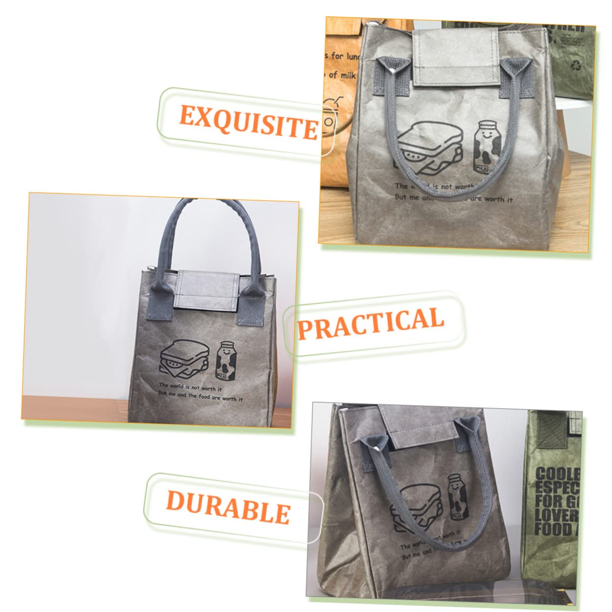 TOPBATHY 4piezas Bolsa De Almuerzo Aislante Bolsa De Transporte Para Comida Asa Para Oficina Escuela y Picnic Material Resistente y Ligero Diseño Elegante y Funcional