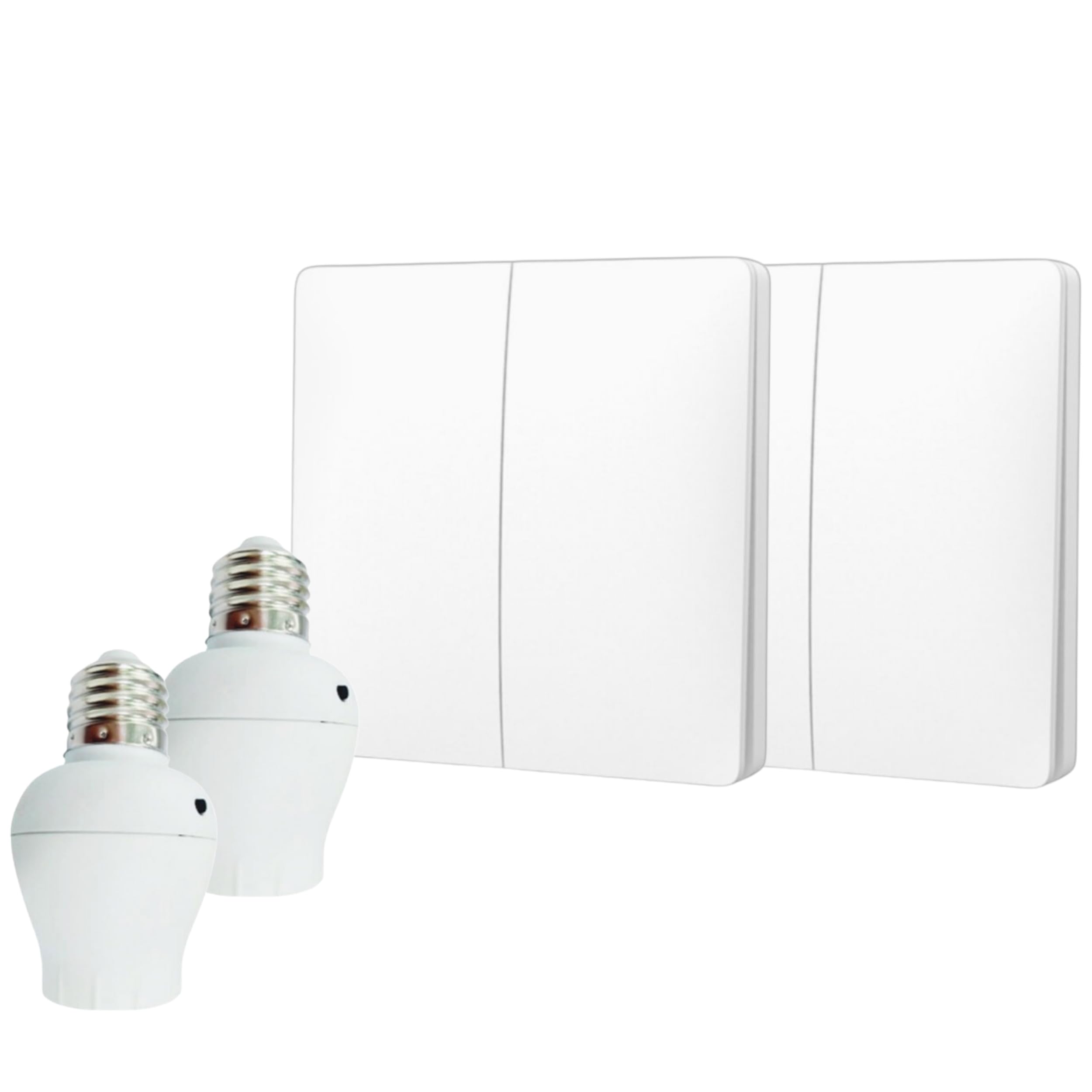 Interrupteur sans fil et sans pile Auto alimenté - Écologique - Qualité Pro - Va et vient RF 2 télécommande double allumage + 2 douilles adptateur radios à vis E27 - Longue Distance