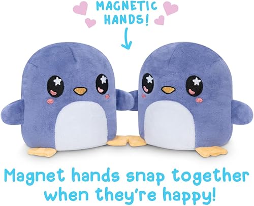 Miniatura 2 de TeeTurtle Pingüino Plushmate reversible morado estrellado azul claro enojado muestra tu estado de ánimo sin decir una palabra