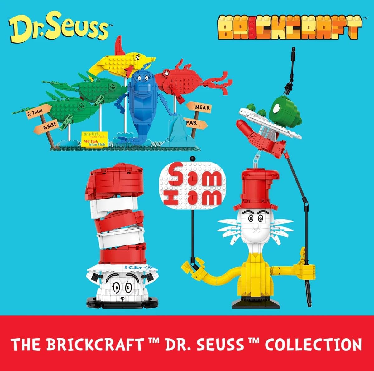 Brickcraft Officially Licensed Dr. Seuss Sam I Am Green Eggs and Ham Building Set with Sign, 637 Pieces, Multicolor Brick Toy for Kids and Adults, Holiday Xmas, Collectible Decor