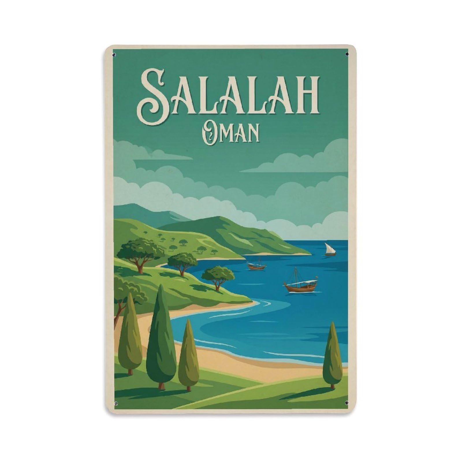 Oman Salalah Vintage Travel Metal Tin Sign Plaque Wall Decor for Cafe, Club Bar, Office, Garden Metal Poster 8x12Inch